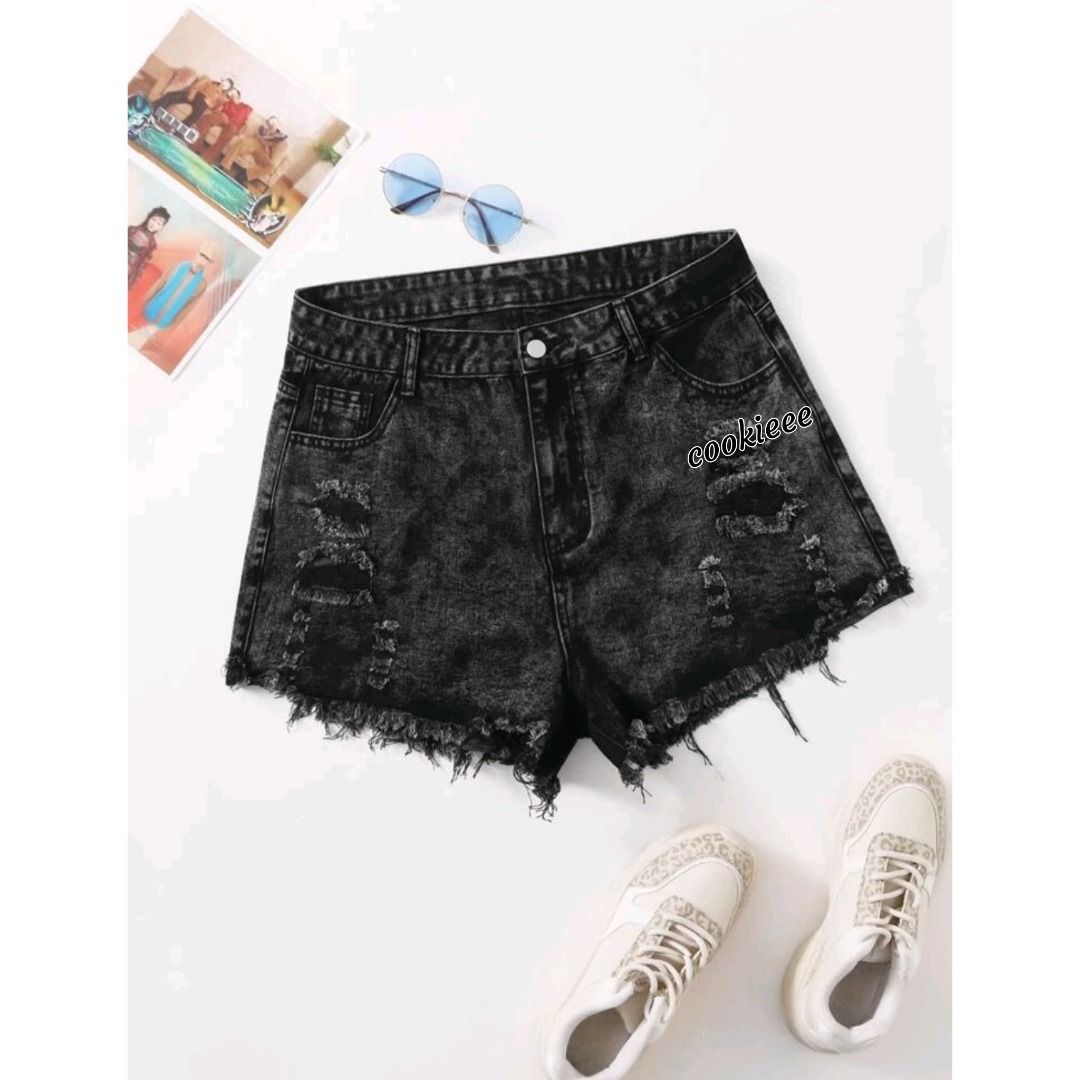 Plus size black ripped shorts store