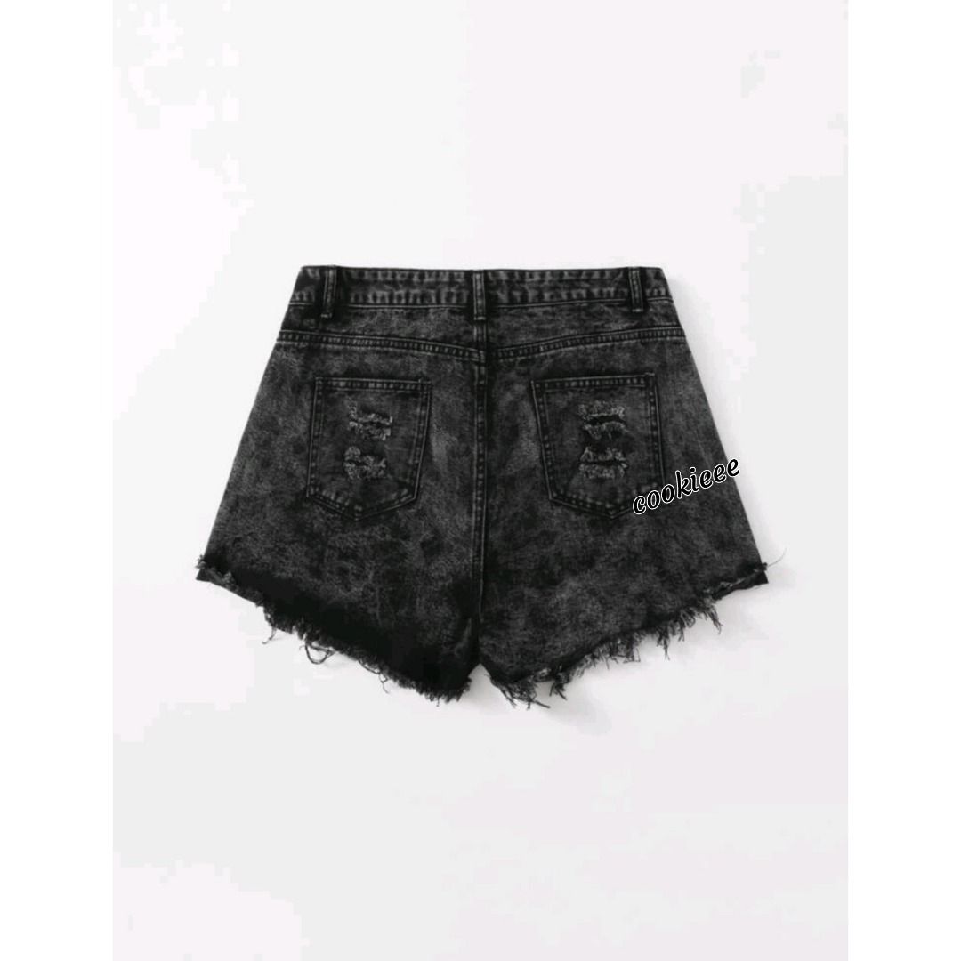 Plus size black ripped shorts on sale
