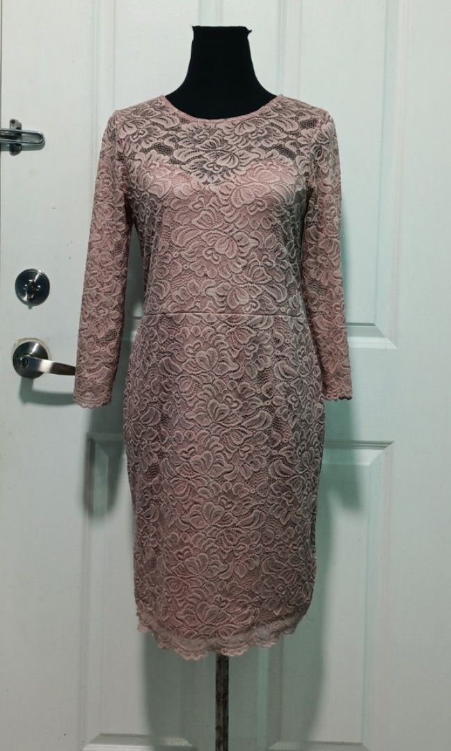 Rose pink lace dress (Category: Dresses) located in Paranaque City. Submitted by conrich (Listing ID 1292678991, Image 2). Description: Decluttering gift from Ireland. Fitted design but good for medium to XL..
