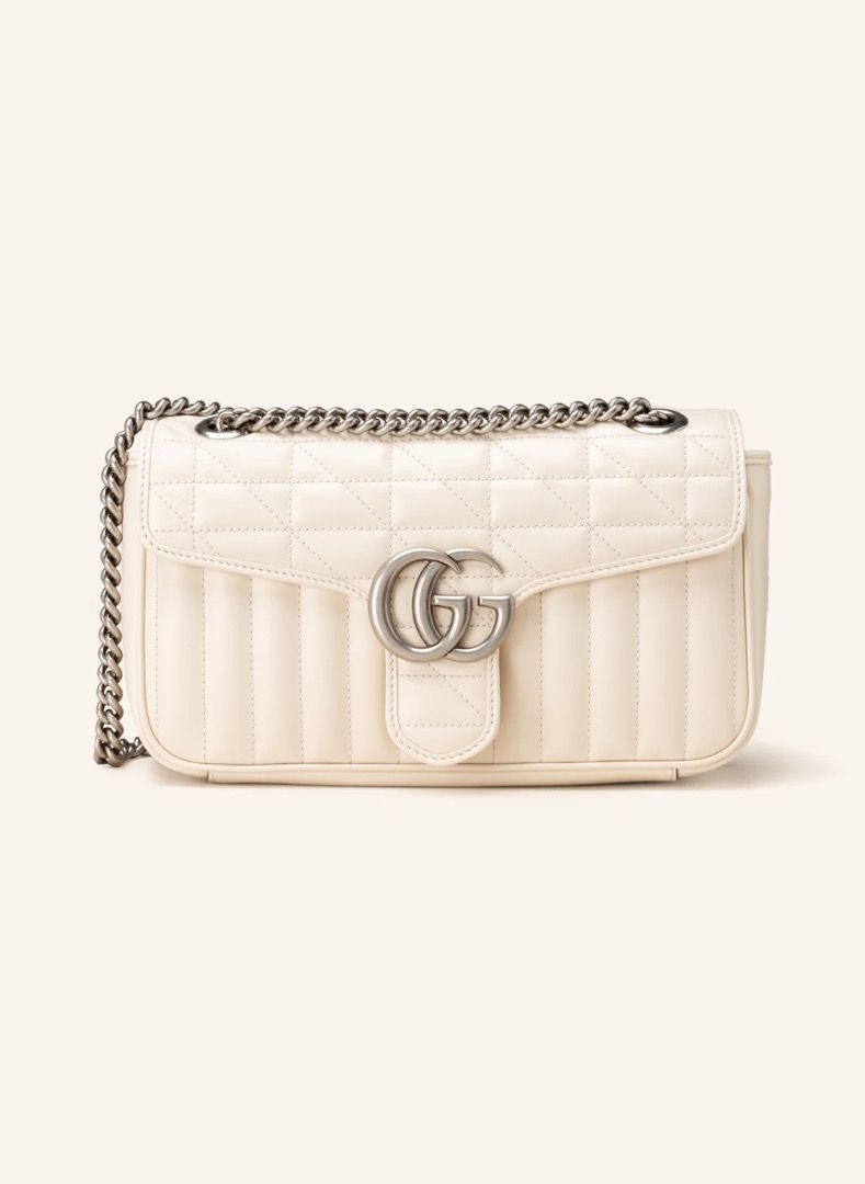 SALE PRETTY GUCCI MARMONT ARIA GG MATELASSE SILVER CHAIN 2 IN 1 SLING BAG