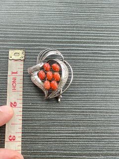 Salmon colored stones brooch on Silver