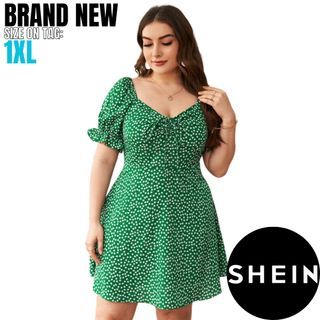‼️MOVING OUT SALE‼️ SHEIN 1XL Frenchy Plus Sweetheart Neck Puff Sleeve Ditsy Floral Dress | Green Brand new 1XL Plus Size