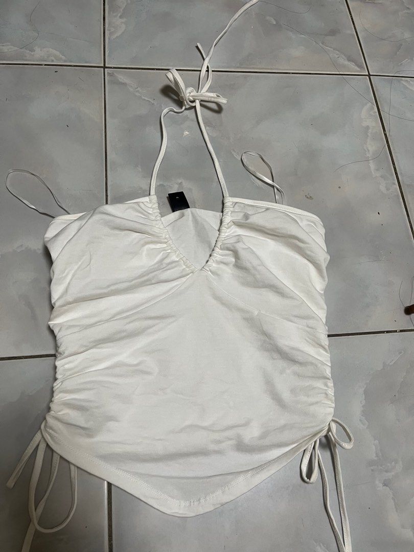 Shein sleeveless corset side ruched halter top beach outfit beach wear  casual wear white trendy croptop, Women's Fashion, Tops, Blouses on  Carousell