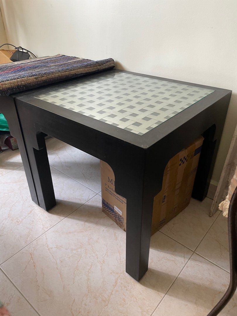 Square table (Category: Tables & Sets) located in Singapore. Submitted by ochoiki (Listing ID 1292647322, Image 1). Description: A set of black square tables. Glass top. .
