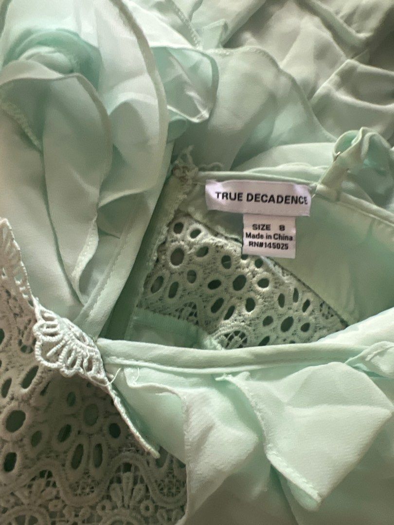 True Decadence Plunge Front Tiered Ruffle Maxi in Mint