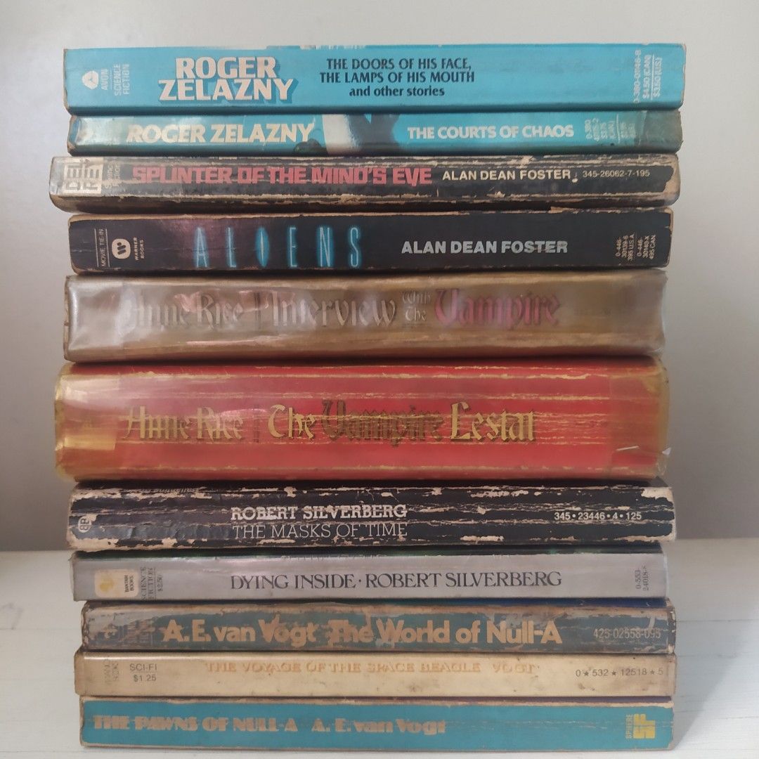Vintage and Rare Books (Category: Storybooks) located in Quezon City. Submitted by wildtree_8a9bd8 (Listing ID 1292707491, Image 2). Description: Splinter of the Mind's Eye by Alan Dean Foster (Paperback, 1978) Aliens by Alan Dean Foster (Paperback, 1986) [SOLD] Interview with the Vampire by Anne Rice (Paperback, 1977) [SOLD] The Vampire Lestat by Anne Rice (Paperback, 1986) The Masks of Time by Robert Silverberg (Paperback, 1973) Dying Inside by