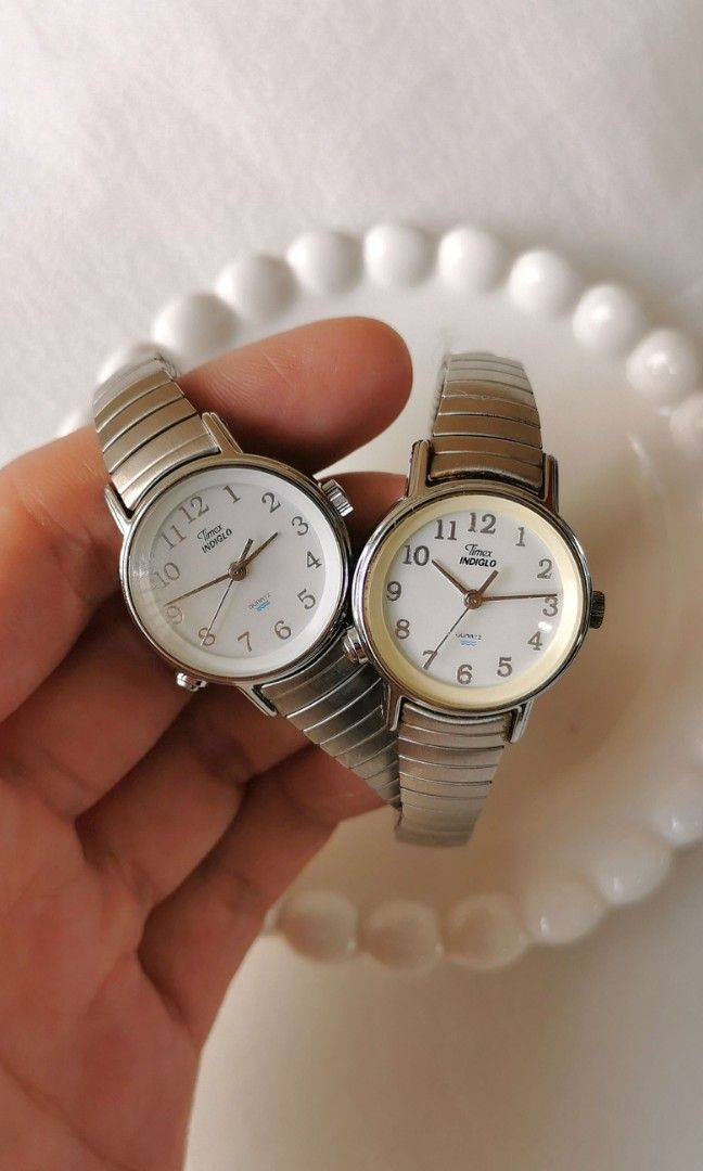 Vintage Timex Indiglo Dainty silver tone watches