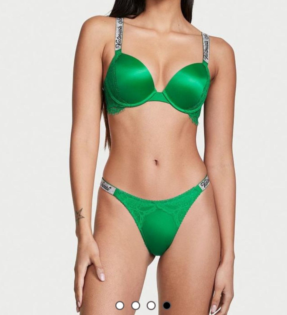 La Senza Emerald Green Lace Underwired Bra Size 36 D Adjustable Rhinestone  Sexy 