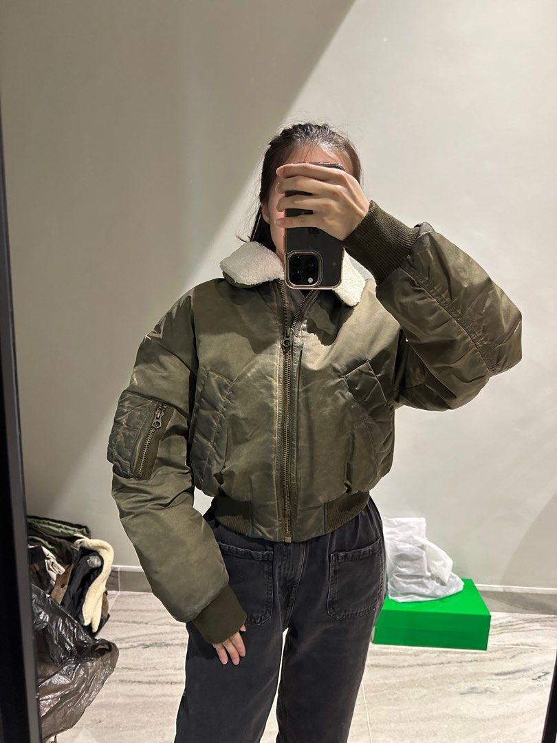 Zara green shop bomber jacket womens
