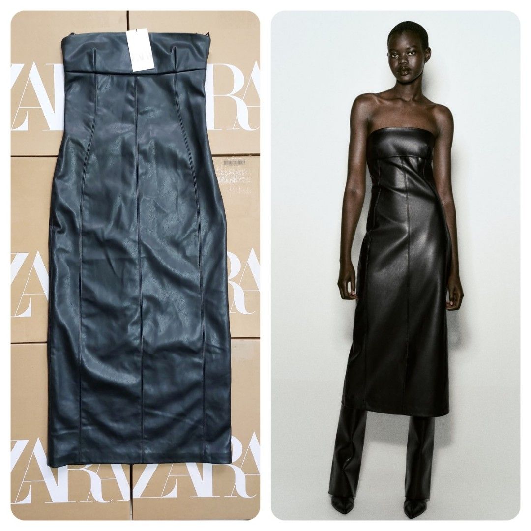 Leather effect dress zara clearance