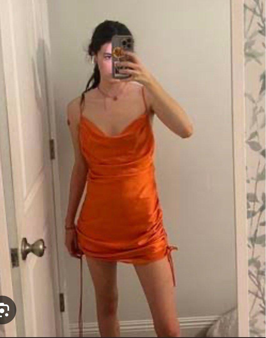 open lace back dress ZARA. Long orange satin dress. TS  Hibuy market