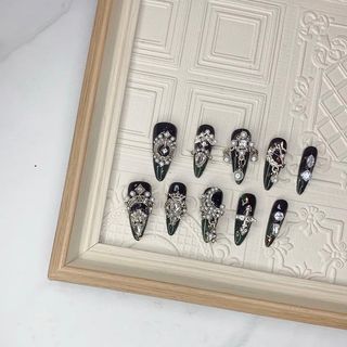 ［10pcs］Long drop-shaped pearl diamond handmade wear nails fake nails finished manicure