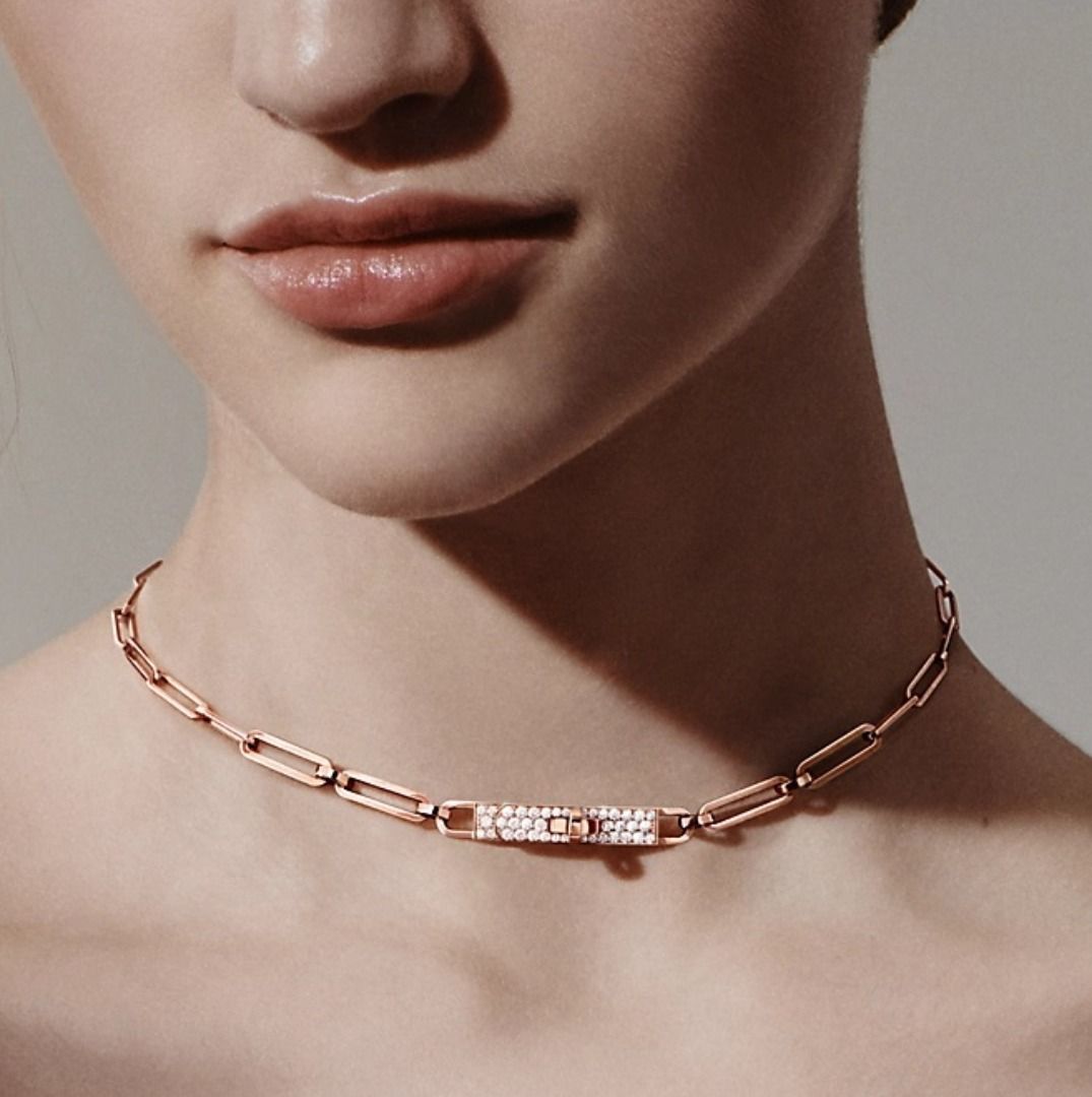 【HERMES】ブレスレットBracelet Kelly Chaine 實體店Hermes Kelly Chaine Choker Rose Gold Bracelet 全鑽Size