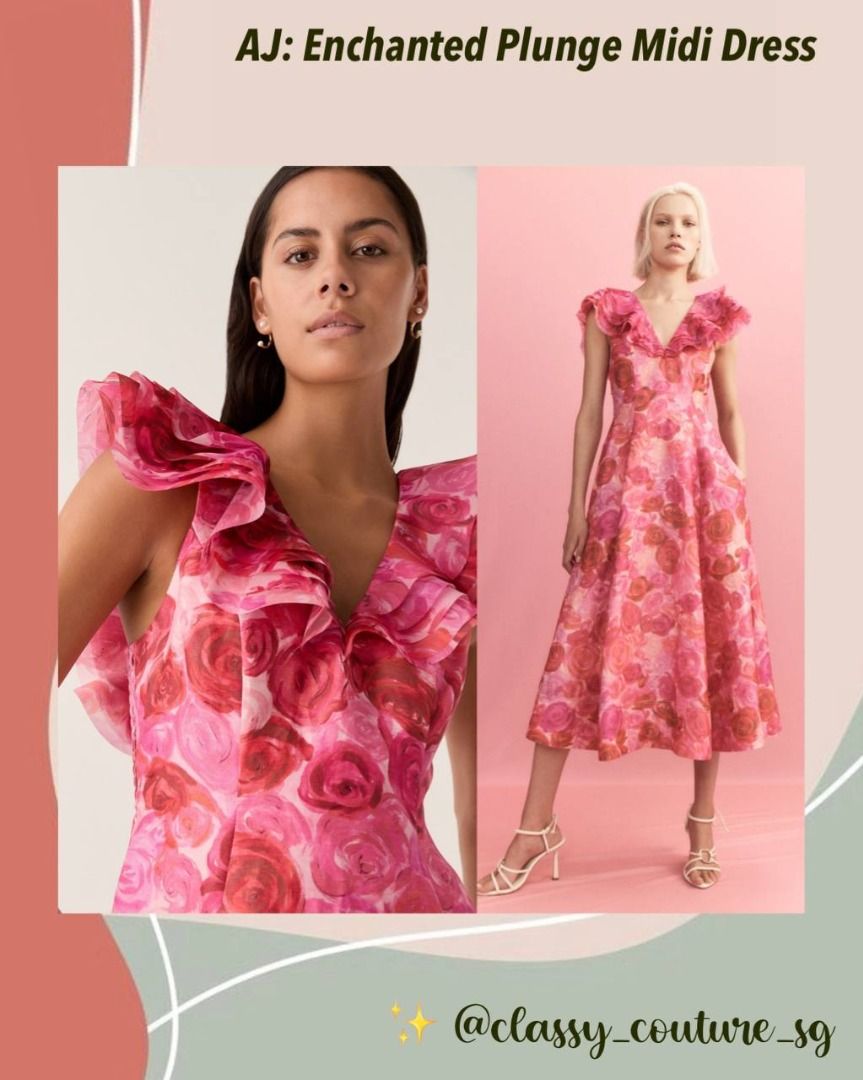 Aje Enchanted Plunge Midi Dress in Misty Rose, Women's Fashion