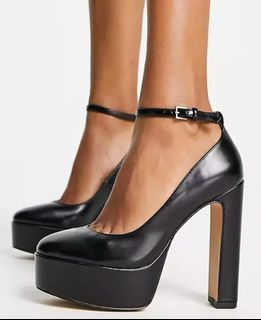 ALDO Fonda platform shoes heels in black goth gothic emo femme fatale baddie leather ankle strap block heel closed toe alt