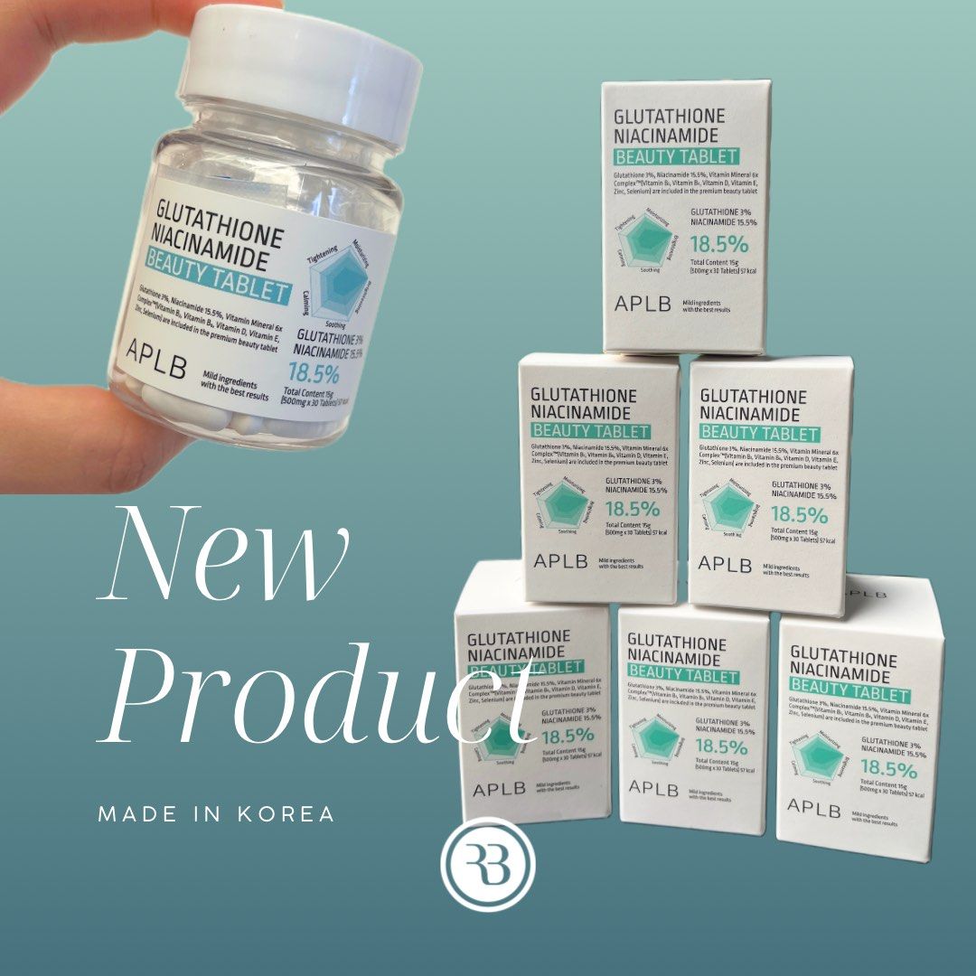 APLB Glutathione Niacinamide Beauty Tablet （分類：健康補充品 - 維他命及補充品）位於 Hong Kong。 由 fazion 提交（商品編號 1292948823，圖片 2）。簡介： Imported from: South Korea Catalog No.: 1124177058 Description: Package Quantity: 30 tablets and each tablet is 500mg. Calories of 1 tablet is 1.9Kcal. Benefits: Contains ingredients that provide antioxidant effect to elimate free radicals in our body. Formulated with Glutathione that helps decrease the melanin in our body. Aids abso