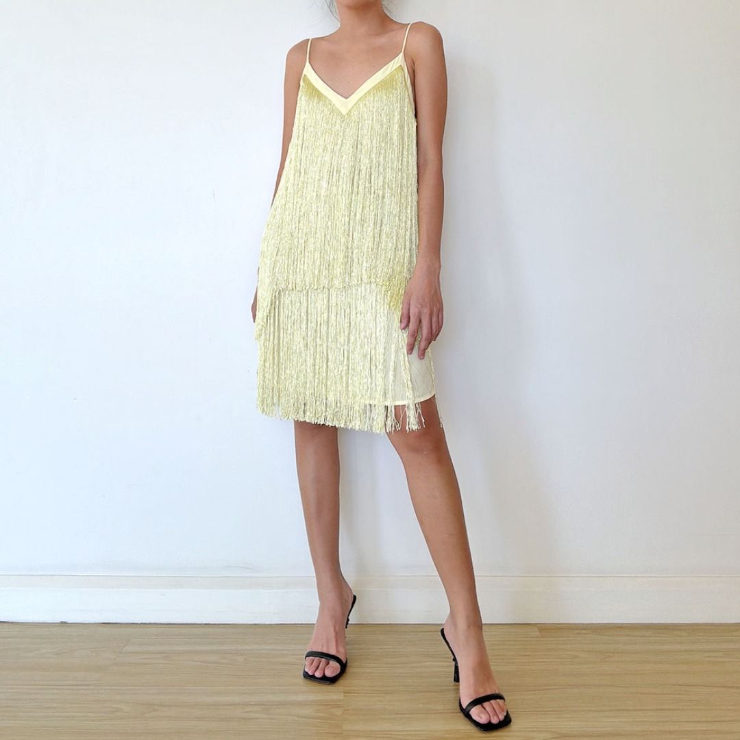 Authentic ZARA Yellow Spaghetti Fringe Dress XS Women s Fashion Dresses Sets Dresses on Carousell