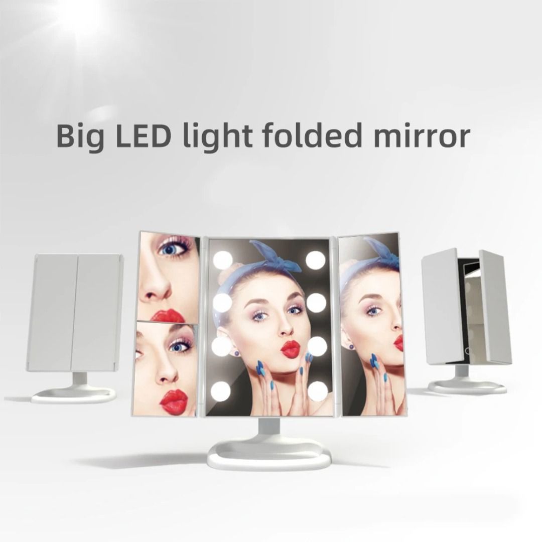 Big Led Light Folded HD Vanity Mirror (Category: Vision Care) located in Mandaluyong City. Submitted by genesisemporiumph (Listing ID 1292874876, Image 3). Description: Big Led Light Folded HD Vanity Mirror - 8 high bright LED Lights - USB Plug - Can use 4 AAA batteries (optional) - 3 way Table Cosmetic Lighted LED foldable mirrors (x2 and x3 magnifying mirror) - Touch sensitive button - Adjustable brightness - The mirror can be rotated 180 degre