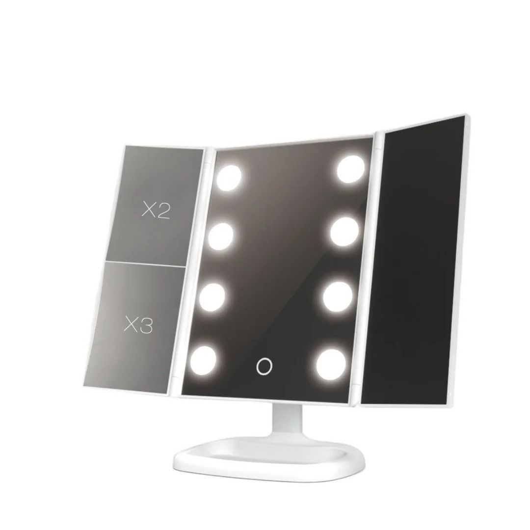 Big Led Light Folded HD Vanity Mirror (Category: Vision Care) located in Mandaluyong City. Submitted by genesisemporiumph (Listing ID 1292874876, Image 2). Description: Big Led Light Folded HD Vanity Mirror - 8 high bright LED Lights - USB Plug - Can use 4 AAA batteries (optional) - 3 way Table Cosmetic Lighted LED foldable mirrors (x2 and x3 magnifying mirror) - Touch sensitive button - Adjustable brightness - The mirror can be rotated 180 degre