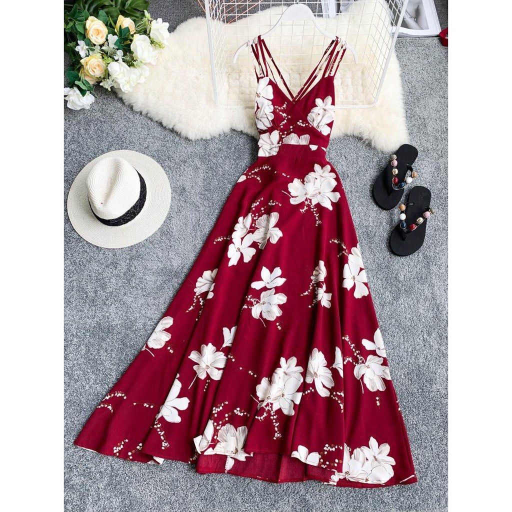BRAND NEW IN STOCK) Korean Designed and Made Women Ladies Chiffon Bohemian  Beach Summer Fashion Dresses Floral Sleeveless Maxi Long Dress, Women's  Fashion, Dresses & Sets, Dresses on Carousell