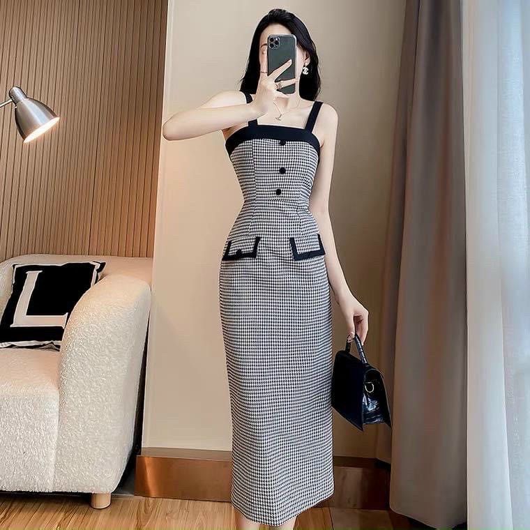 BRAND NEW IN STOCK Women s Luxurious Plaid Pattern Spaghetti Dress With Long Sleeved Buttoned Crop Top Jacket For Going Out Women s Fashion Dresses Sets Sets or Coordinates on Carousell