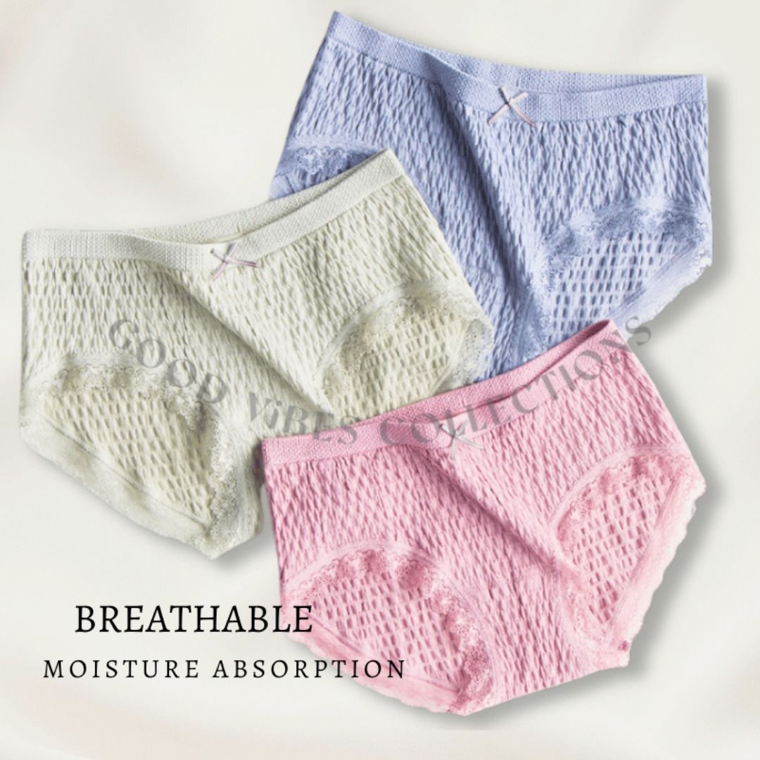 BRAND NEW】 Women's Lace Seamless Antibacterial Middle Waist Briefs Soft  Breathable Cotton Ladies Underwear, Women's Fashion, New Undergarments &  Loungewear on Carousell