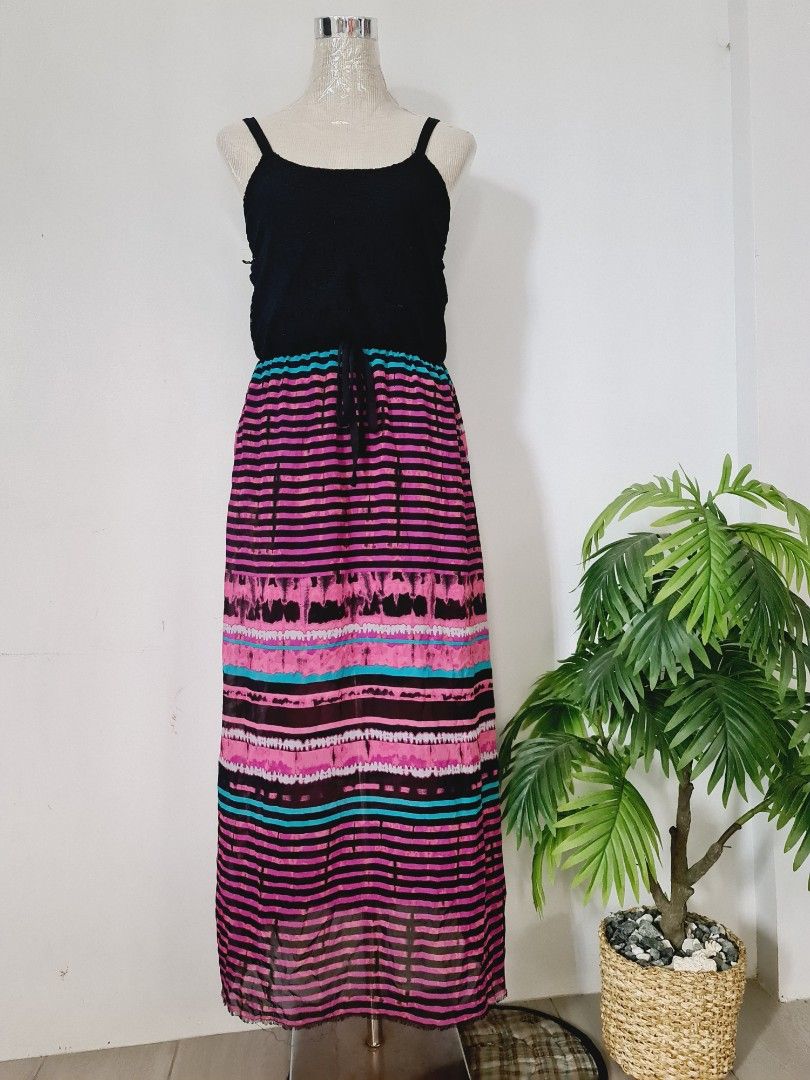 Branded FADED GLORY maxi lace summer beach black dress rainbow