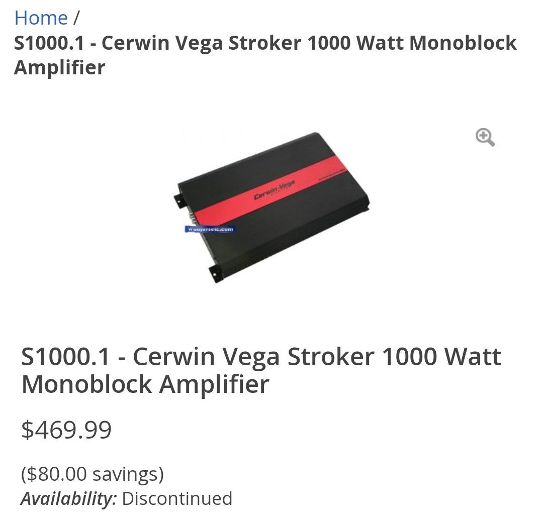 Cerwin Vega Strocker S1000.1 Mono Amp. and Pair Power Acoustik