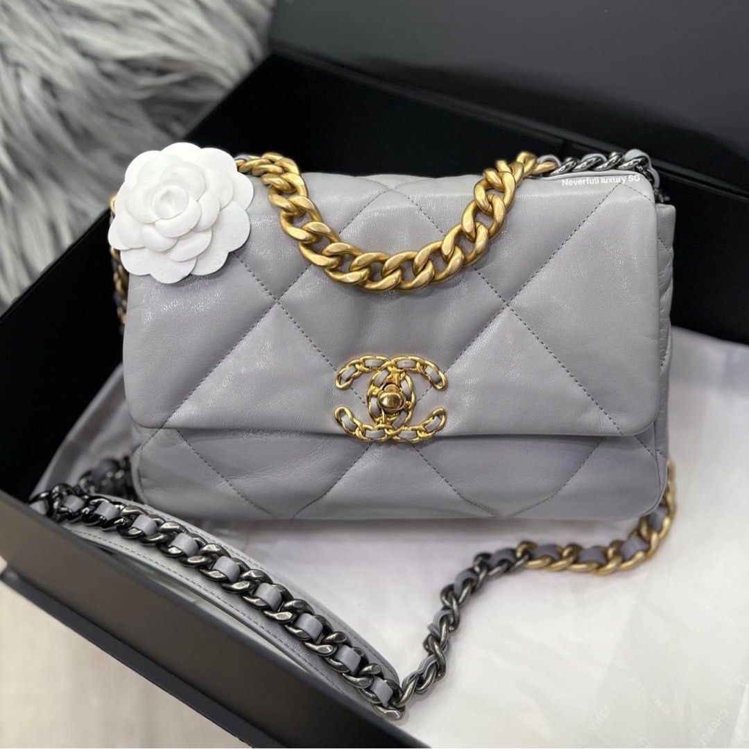 NO NEGO Chanel 19 C19 Small Bag in Light Grey Lambskin 3 Tone HW Luxury Bags Wallets on Carousell