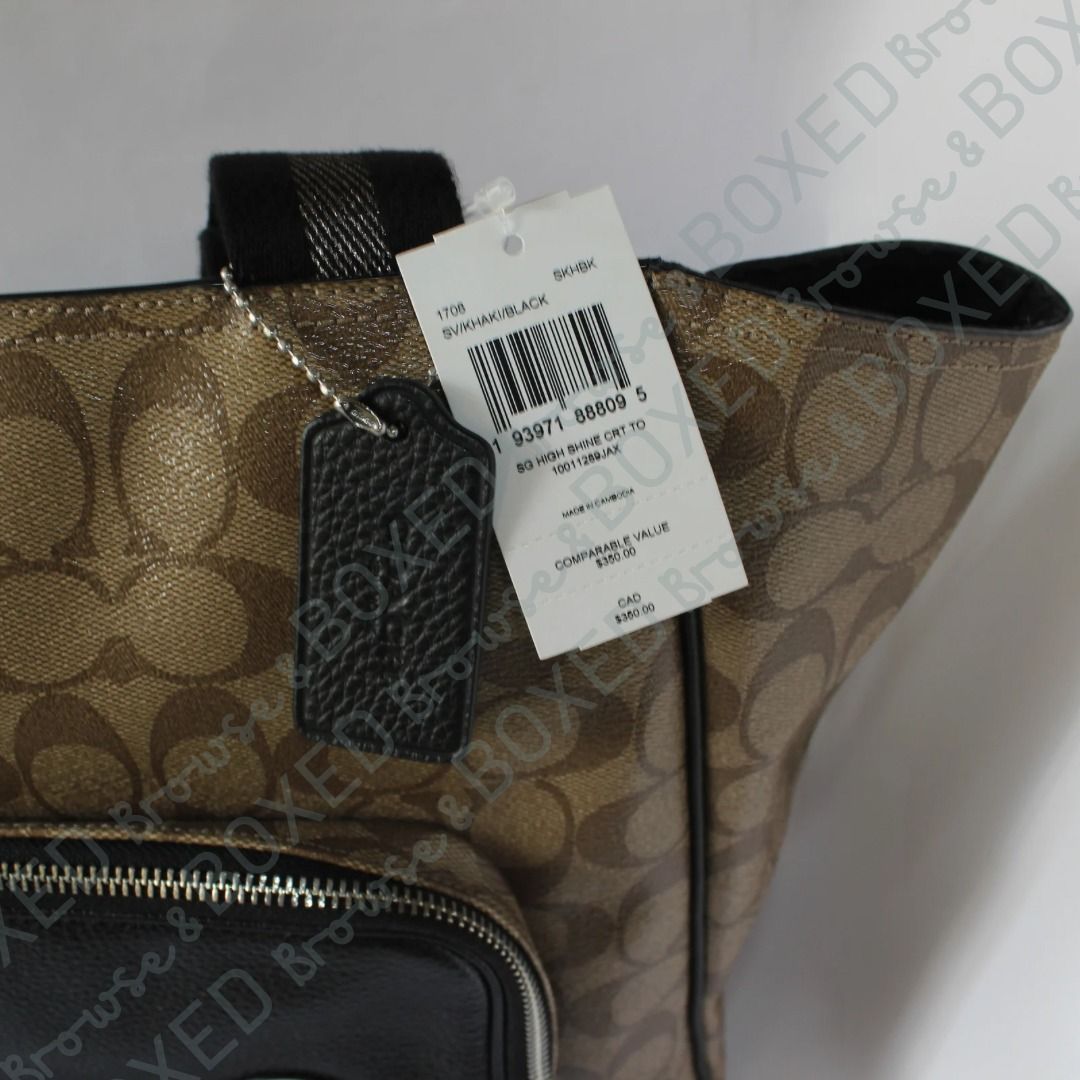COACH Court Tote In Signature Canvas With Patch Khaki Black High Shine Luxury Bags Wallets on Carousell