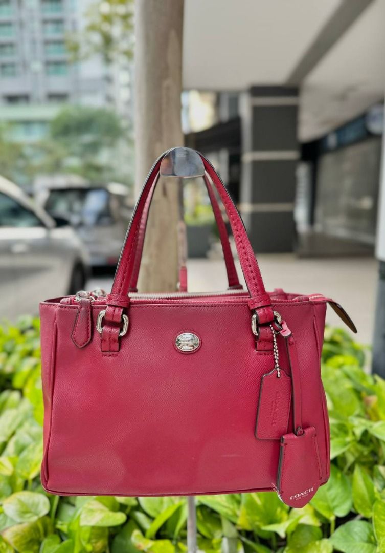 Coach Peyton Signature Coated Canvas Leather Satchel Crossbody Bag Red