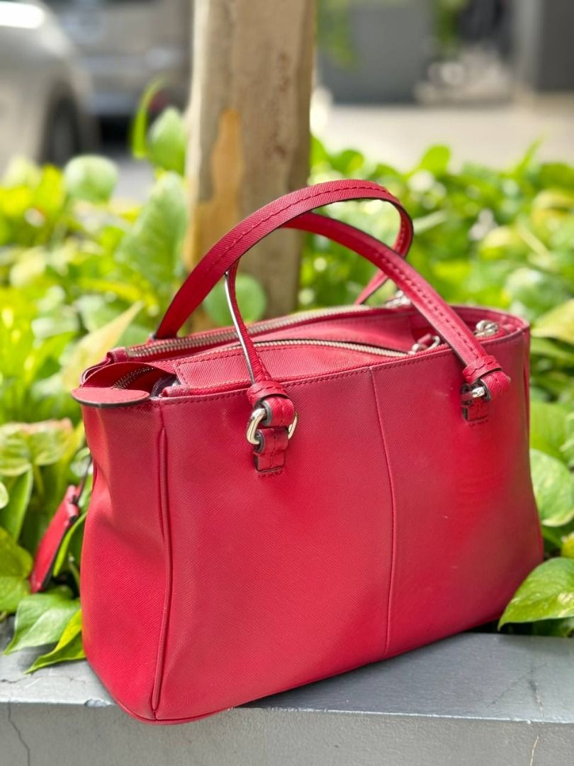 Coach Peyton Signature Coated Canvas Leather Satchel Crossbody Bag Red