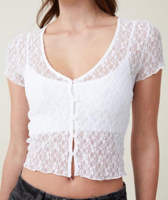 Cotton On Zoey Lace Long-Sleeve Crop Top