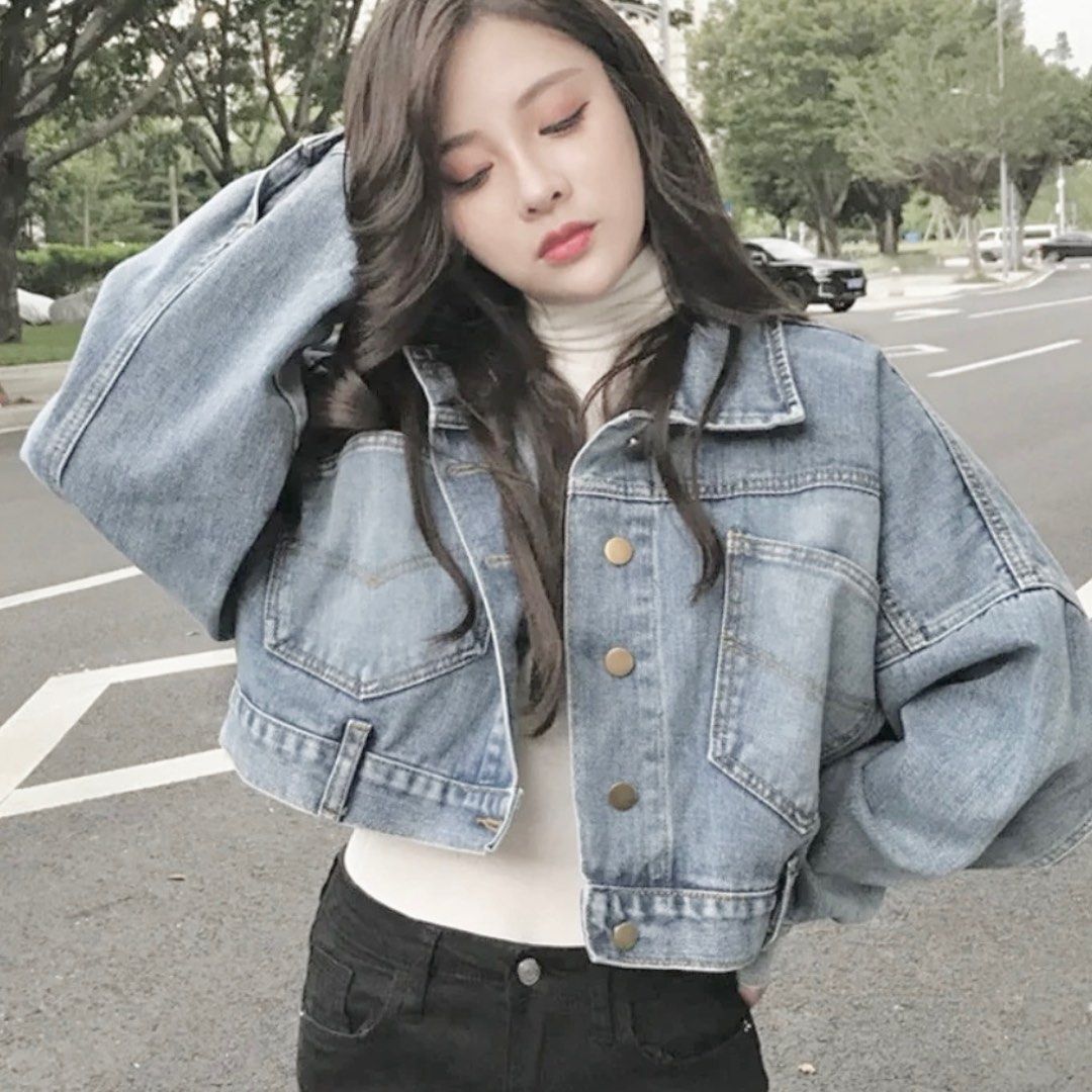 Cropped oversized jean jacket discount