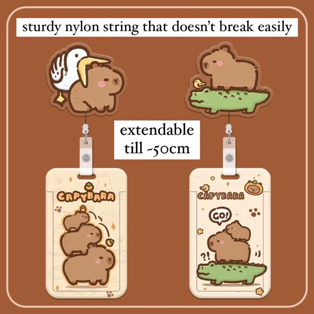 cute capybara card id staff student pass holder badge reel retractable clip,  Hobbies & Toys, Stationery & Craft, Other Stationery & Craft on Carousell