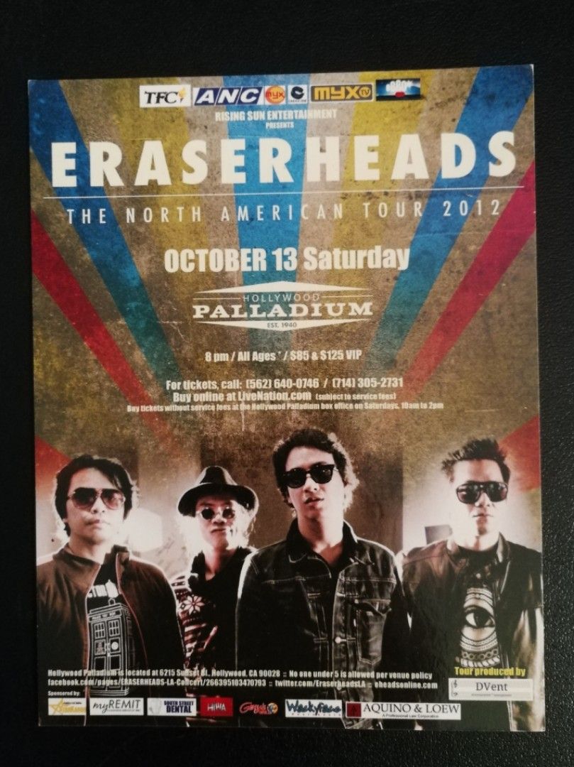 ERASERHEADS Postcard (Category: CDs & DVDs) located in Mabalacat. Submitted by whowannashoppe (Listing ID 1292883007, Image 1). Description: ERASERHEADS Postcard The North American Tour 2012 Size: 10.5 cm x 13.5 cm Glossy Good as new Collector's copy. Guaranteed in excellent condition. Perfect collection for Eraserheads'fans/collectors out there! Few copies available. Note: Back-to-back po yan postcard. #postcard #Eraserheads.