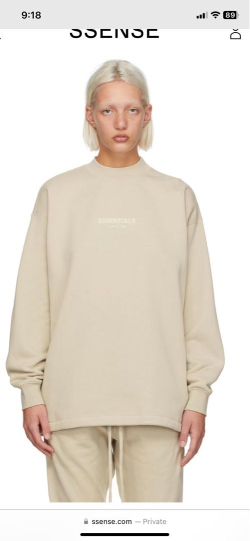 FEAR OF GOD ESSENTIALS Beige Relaxed Crewneck Sweatshirt Men s Fashion Coats Jackets and Outerwear on Carousell