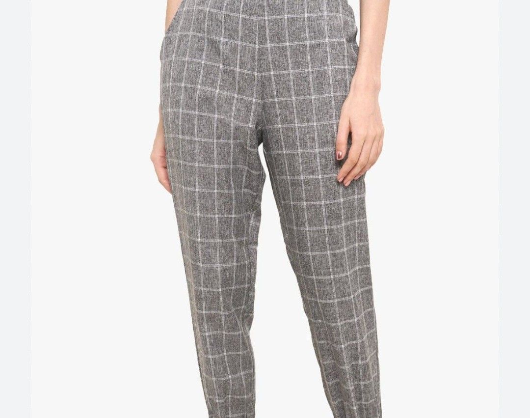 Grey Checkered Cotton Pants Long, Women's Fashion, Bottoms, Other