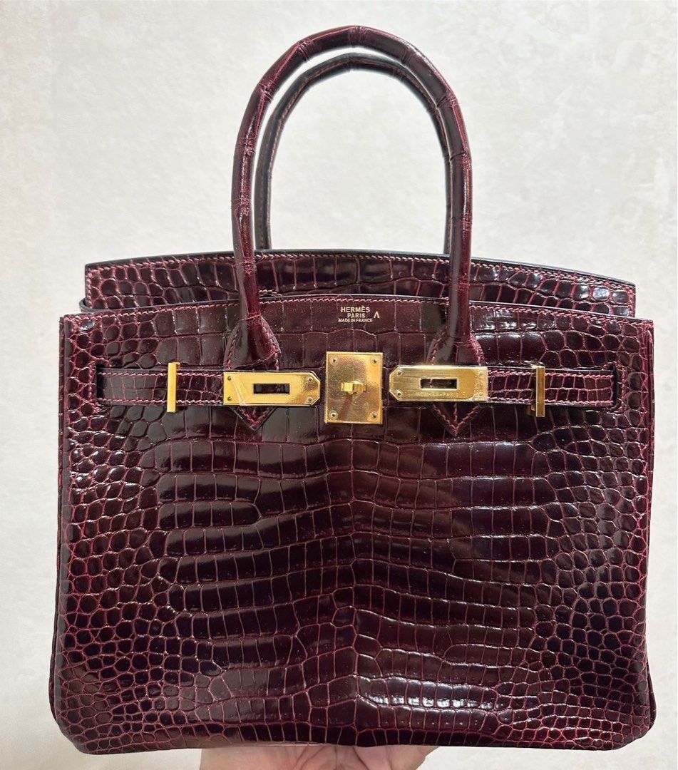 SOLD OUT HERMES BIRKIN 30 CROC BURGUNDY GHW Women s Fashion Bags Wallets Purses Pouches on Carousell