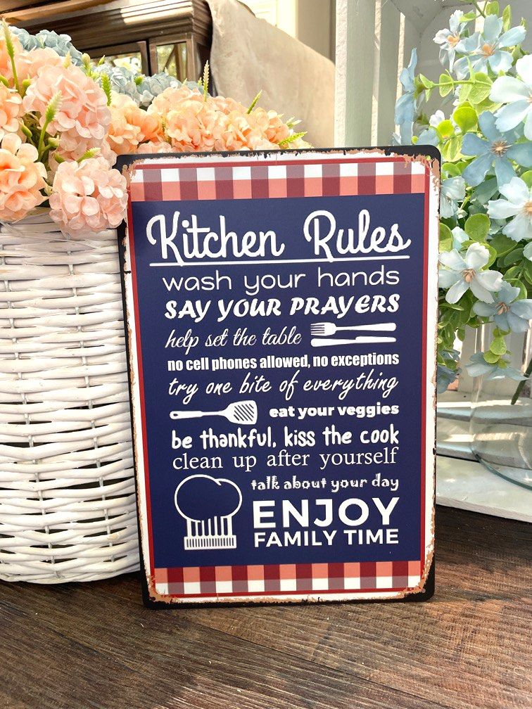 Kitchen rules metal signage plaque, Furniture & Home Living, Home Decor ...
