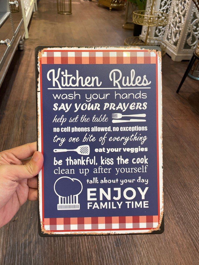Kitchen rules metal signage plaque, Furniture & Home Living, Home Decor ...
