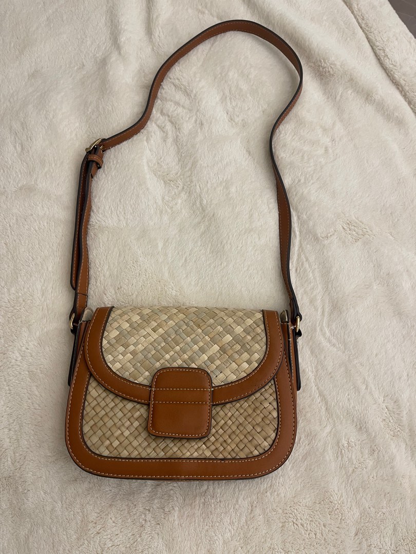 Mango rattan saddle bag in Tan Brown Women s Fashion Bags Wallets Cross body Bags on Carousell