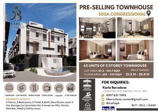 PRE-SELLING 3-Storey Townhouse in EDSA Congressional Quezon City