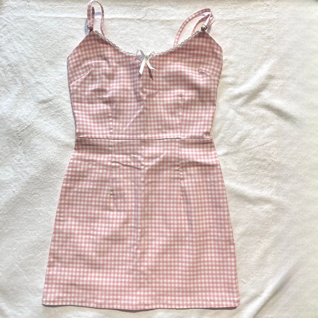 pink gingham mini dress with a ribbon bow Women s Fashion Dresses Sets Dresses on Carousell