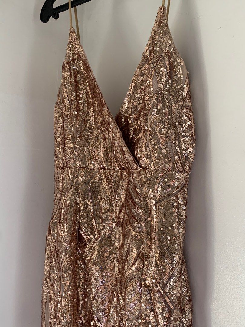slim fit dress slacks Rose Gold Sequin Plunging Neckline Mini Dress main image 0