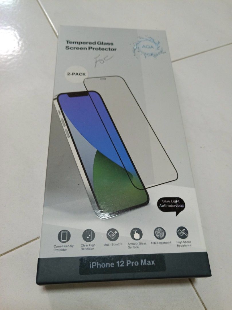 Screen protector (Category: Other Mobile & Gadget Accessories) located in Singapore. Submitted by Silencer920 (Listing ID 1292858053, Image 2). Description: Iphone 12 pro max Screen protector 2pack inside the packaging Blue light anti-microbial.