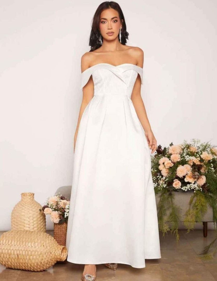SHEIN Belle One Shoulder Bow Detail Floor Length Wedding Dress