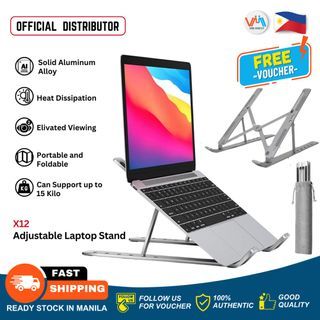 Smarto X12 and X17 Portable Foldable Aluminum Alloy + Silicone Laptop Stand Tablet Holder Non Slip Heat Dissipation Adjustable Stand Bracket (can bear up to 20, stable without shaking) for Laptop, Macbook, iPad, Smartphone, Tablet and Book - VMI Direct