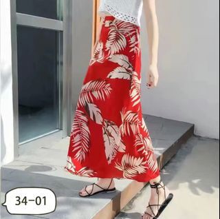 Tropical Print Wrap Around Midi Skirt