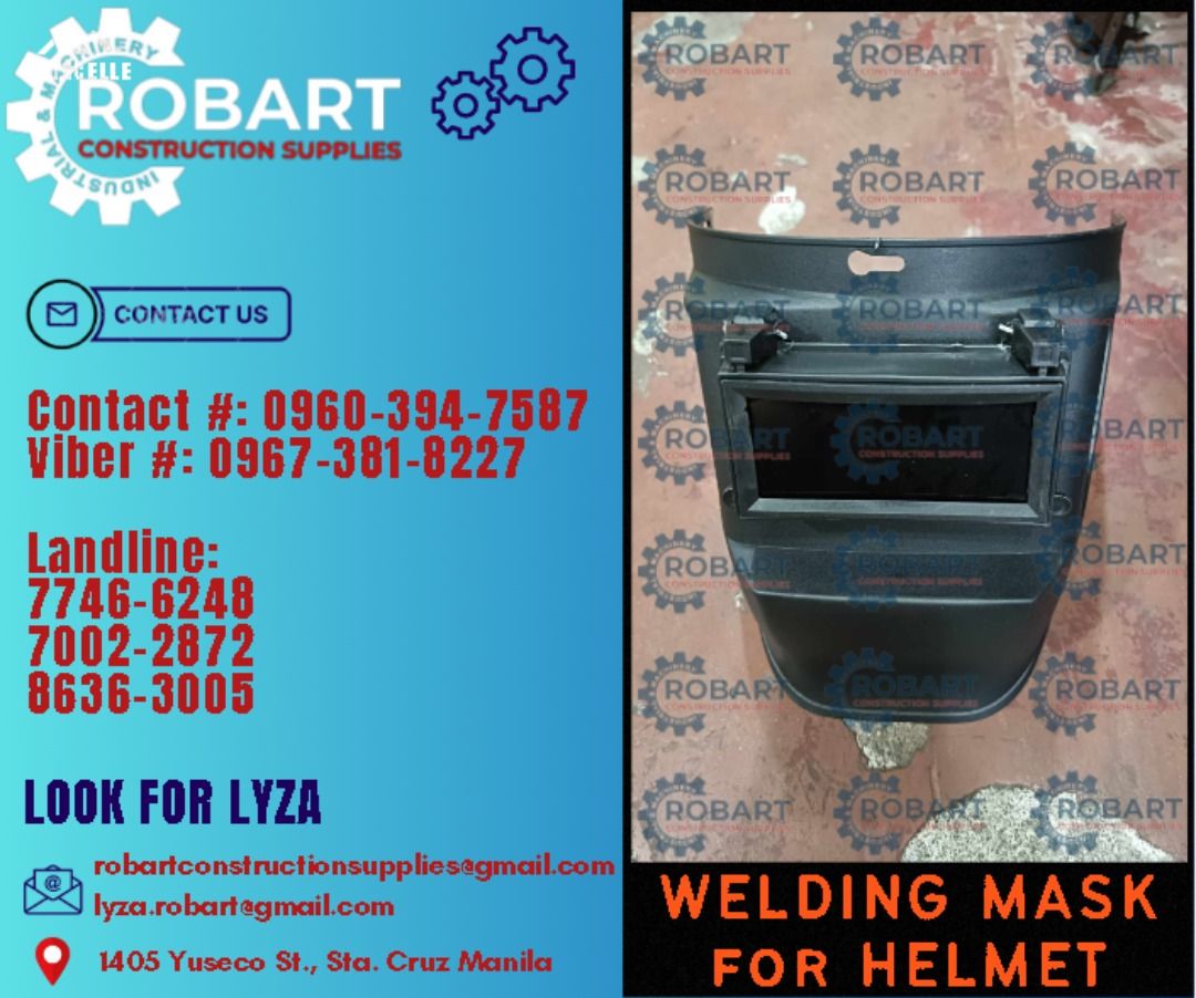 Welding Mask for Helmet (Category: Construction Tools & Equipment) located in Manila. Submitted by lyzarobart1999 (Listing ID 1292894952, Image 1). Description: Welding Mask for Helmet HS-06 𝐒𝐄𝐍𝐃 𝐔𝐒 𝐌𝐄𝐒𝐒𝐀𝐆𝐄 𝐅𝐎𝐑 𝐈𝐍𝐐𝐔𝐈𝐑𝐈𝐄𝐒 ‼️ 0 9 6 7 3 8 1 8 2 2 7 0 9 6 0 3 9 4 7 5 8 7 𝐋𝐚𝐧𝐝𝐥𝐢𝐧𝐞 𝐍𝐮𝐦𝐛𝐞𝐫𝐬: 𝟕 𝟕 𝟒 𝟔 - 𝟔 𝟐 𝟒 𝟖 / 𝟕 𝟎 𝟎 𝟐 - 𝟐 𝟖 𝟕 𝟐 / 𝟖 𝟔 𝟑 𝟔 - 𝟑 𝟎 𝟎 𝟓 𝐋𝐎𝐎𝐊 𝐅𝐎𝐑 𝐋𝐘𝐙𝐀 𝘌𝘮𝘢𝘪𝘭: 𝘳𝘰�